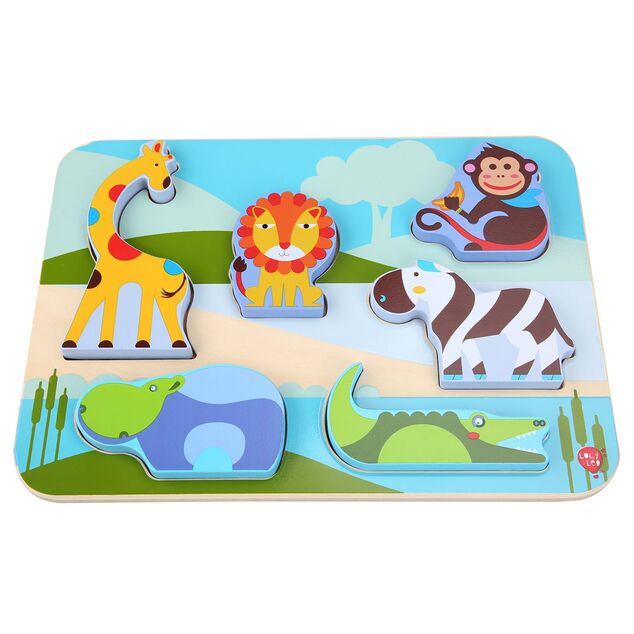 Lucy &amp; Leo 224 Zvieratká zo safari- drevené vkladacie puzzle 7 dielov