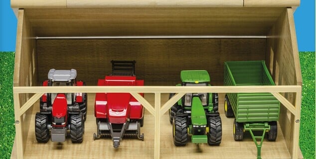 Kids Globe Farming Holzgarage für Traktoren 25x33x17cm 1:50 in Schachtel