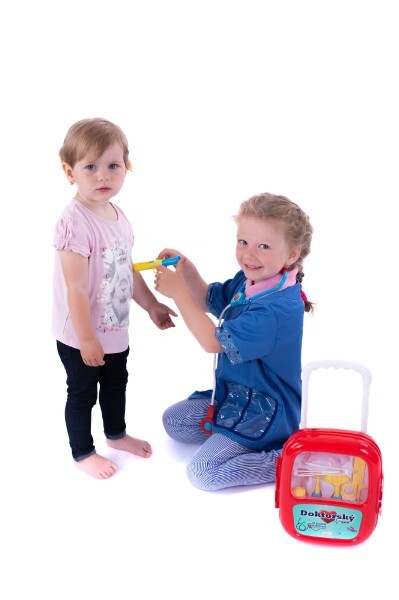 Sada doktor/lekár plast so stetoskopom na batérie v plastovom kufríku na kolieskach