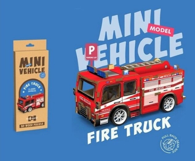 3D puzzle drevené - Hasičské auto 12 cm