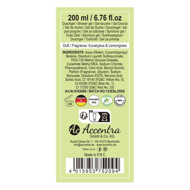 ACCENTRA Gel sprchový BOTANIC SPA v tube Citronová tráva a eukalyptus 200ml