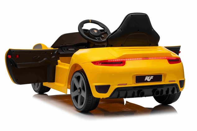 Elektrické autíčko RUF GT 12V, žlté, Otváracie dvere, 2.4 GHz diaľkové ovládanie, LED svet