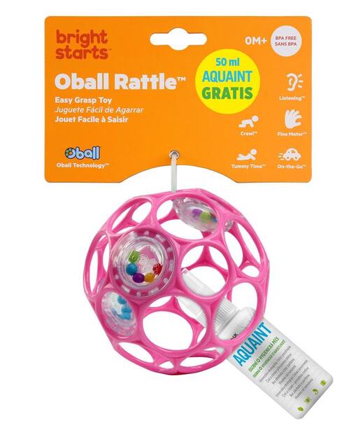 OBALL Hračka Oball RATTLE 10 cm 0m+ dark pink + 50 ml Aquaint