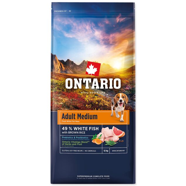 Krmivo Ontario Adult Medium Fish &amp; Brown Rice 12kg