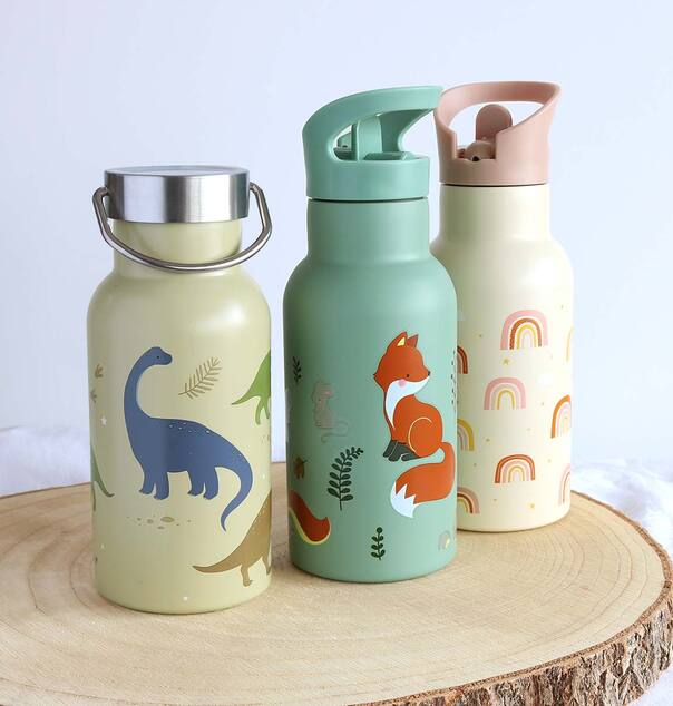 A Little Lovely Company - nerezová fľaša na pitie, 350 ml - dinosaury