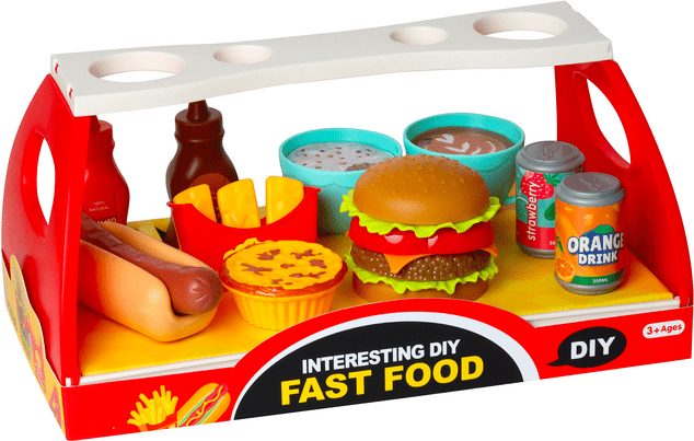 Sada fast food - hamburger a hot dog s doplnkami