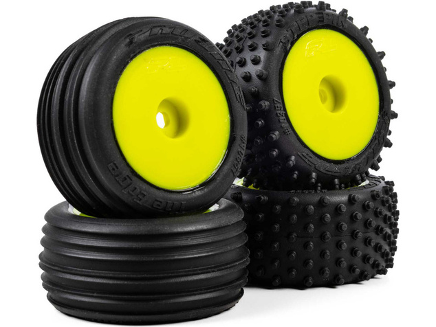 Pro-Line ruota con pneumatico Edge anteriore / Step Pin posteriore, disco giallo, Hex 7mm (4): Losi 
