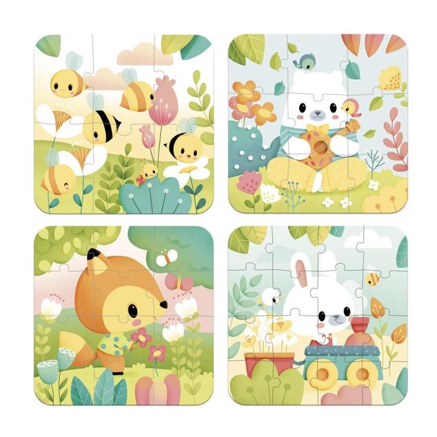 Janod Puzzle v kufríku Pure Zvieratká 4v1