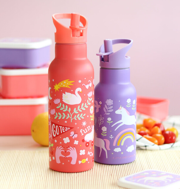 A Little Lovely Company - bottiglia d'acqua in acciaio inossidabile, 350 ml - unicorni e arcobaleno