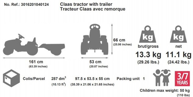 Falk Šliapací traktor 1040AB Claas Arion 430 s vlečkou