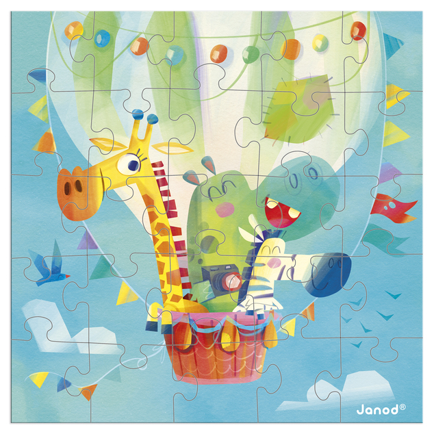Janod Blahoželanie k narodeninám s puzzle Let balónom