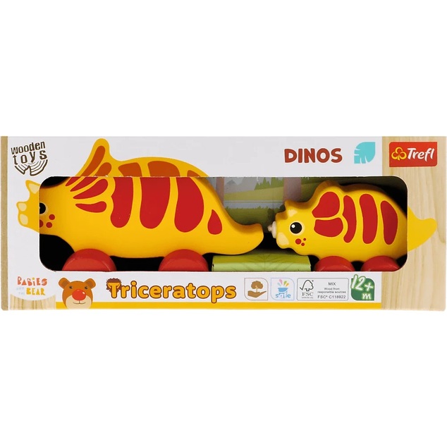 Trefl Drevená hračka na ťahanie Dinosaurus Triceratops