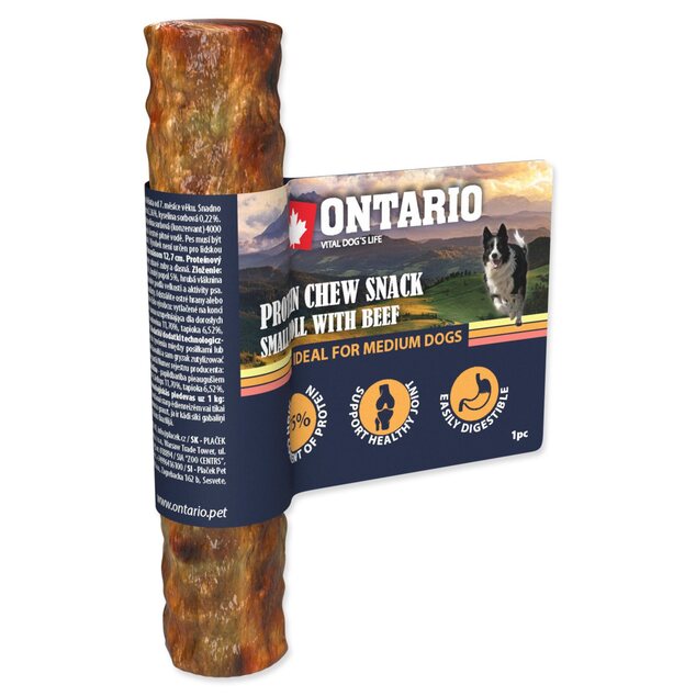 Pochúťka Ontario Protein hovädzie, žuvacia rolka malá 12,7cm, Medium