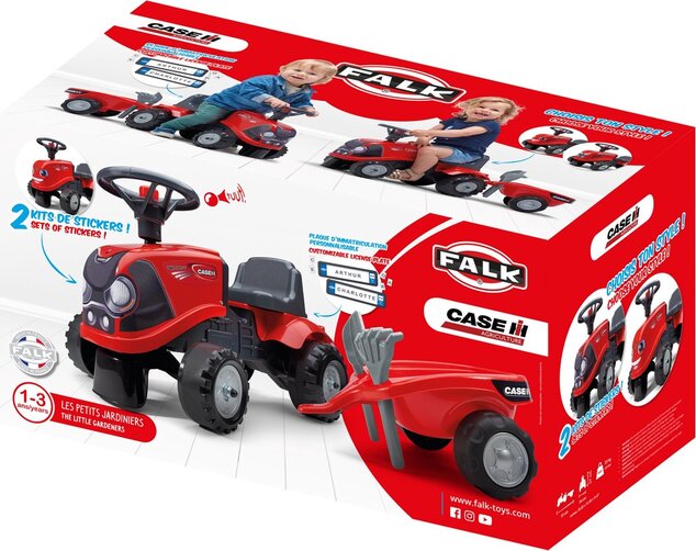 Falk Odrážadlo 238C Baby Case IH červený s vlečkou a lopatkou s hrabličkami