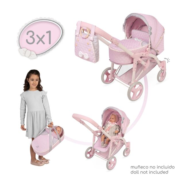 DeCuevas 81675 Skladací kočík pre bábiky 3 v 1 s prenosnou taškou Sophie 2025 - 75 cm
