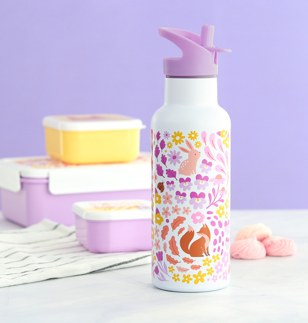 A Little Lovely Company - nerezová fľaša na pitie, 500 ml - kvetinová záhradka