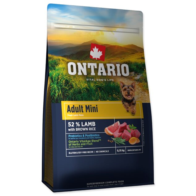 Krmivo Ontario Adult Mini Lamb &amp; Brown Rice 0,75kg