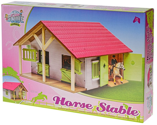 Kids Globe Horses écurie pour chevaux en bois 51x40,5x27,5cm rose 1:24 en boîte