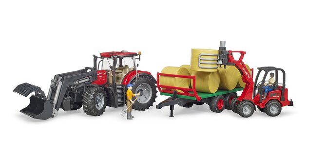 Bruder 03198 CASE IH Optum s prepravníkom na balíky