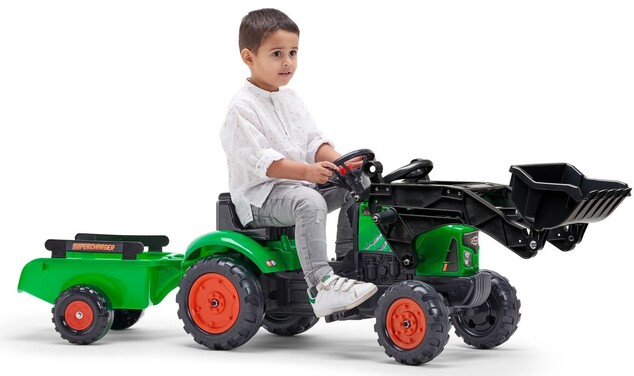 Falk Supercharger šliapaci Traktor Veľký s otváracou kapotou a vlečkou zelený