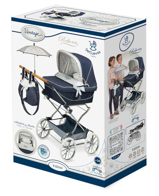 DeCuevas 82044 Carucior pliabil pentru papusi REBORN cu umbrela de soare si accesorii VINTAGE 2023