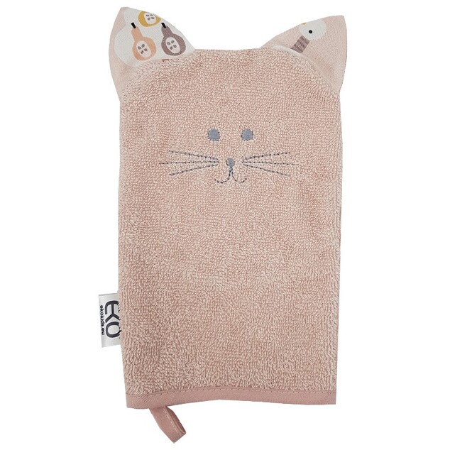 Waschlappen aus ECO-Baumwolle mit Cat Rose-Rosastreifen, 20 x 15 cm