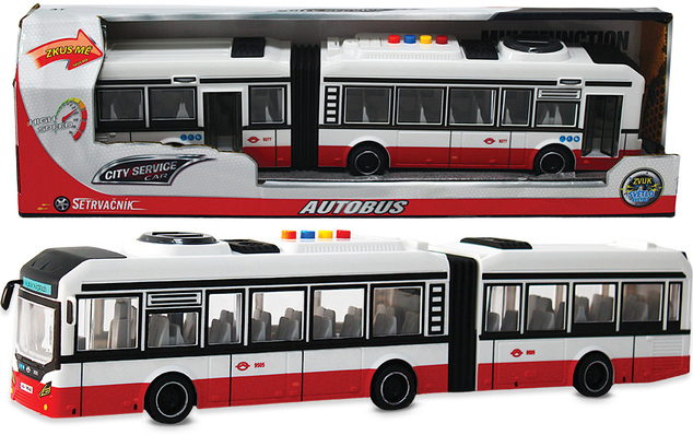 CITY SERVICE CAR - 1:16 Kĺbový autobus - červený na zotrvačník so zvukmi