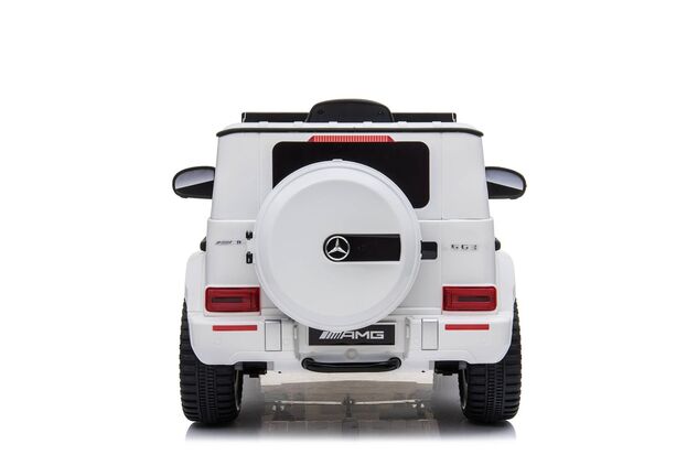Elektrické autíčko Mercedes G, biele, Jednomiestne sedadlo, 12V batéria, 2,4 GHz DO, 2X MO