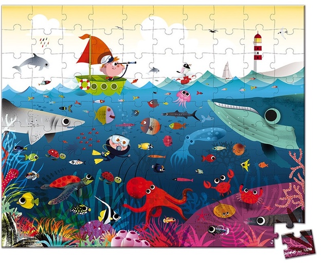 Janod Puzzle v kufríku Svet pod vodou 100 ks
