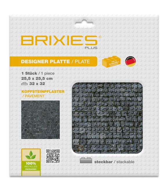 BRIXIES Plus 225.003 Dizajnová podložka na stavanie - dlažobné kocky 25,5 x 25,5 cm