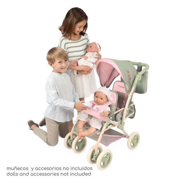 DeCuevas 90368 Passeggino pieghevole per bambole gemelle con borsa Botanic 2026 – 72 cm