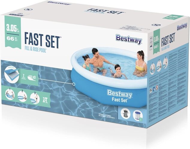 Bestway Nafukovací bazén Fast Set, kartušová filtrácia, 3,05m x 66cm