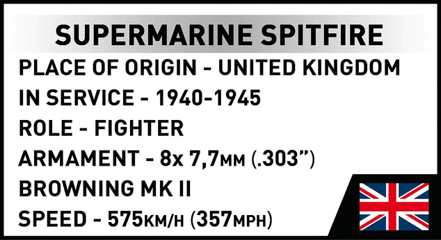 Cobi 5778 II WW Supermarine Spitfire Mk.II, 1:32, 384 k, 1 f