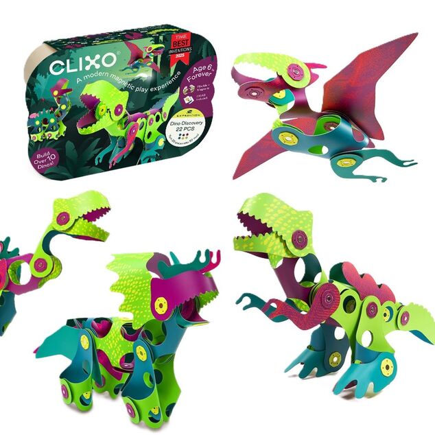 CLIXO Dino Discovery - ensemble de construction magnétique 22 pièces
