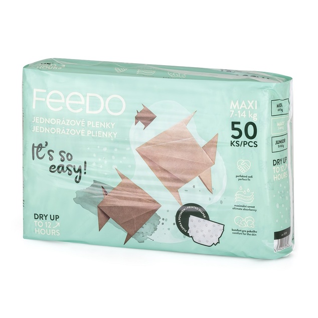 FEEDO Plienky jednorázové Maxi (od 7 do 14 kg), 200 ks, mesačné balenie