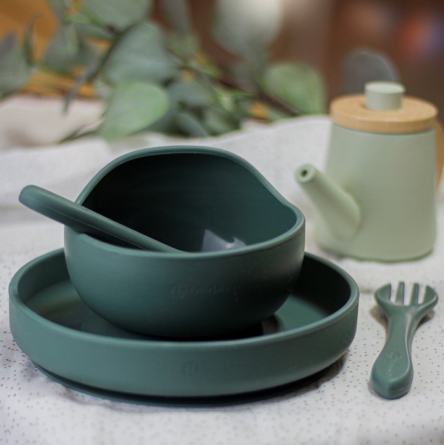 PETITE&amp;MARS Príbor silikónový TAKE&amp;MATCH Misty Green 6m+