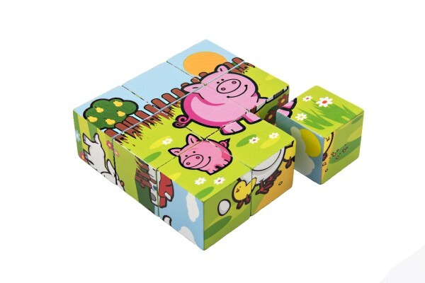 Kocky kubus Moje prvé zvieratká drevo 9x9x3cm 9ks