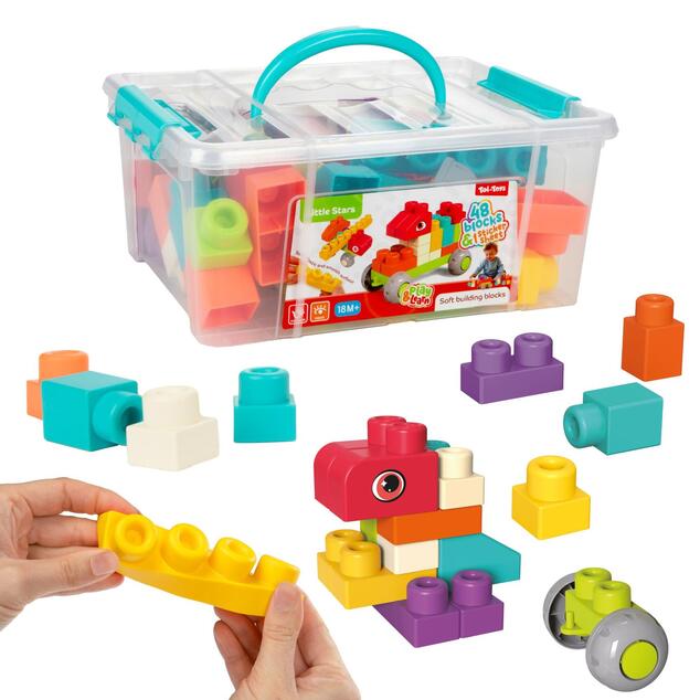 Kocke za sestavljanje 48 kos plastika v plastičnem kovčku 26x12x19cm