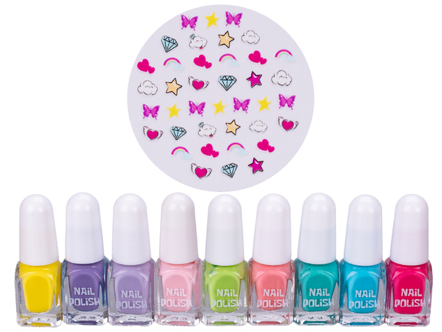 Unicorn комплект лакове за нокти 2,1ml 9бр и стикери за нокти