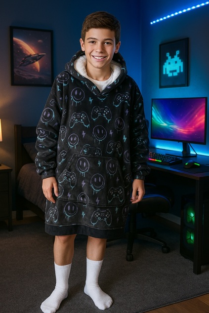 Cozy Noxxiez CH340 PC hráč potlač - hrejivá televízna mikinová deka s kapucňou pre deti 7