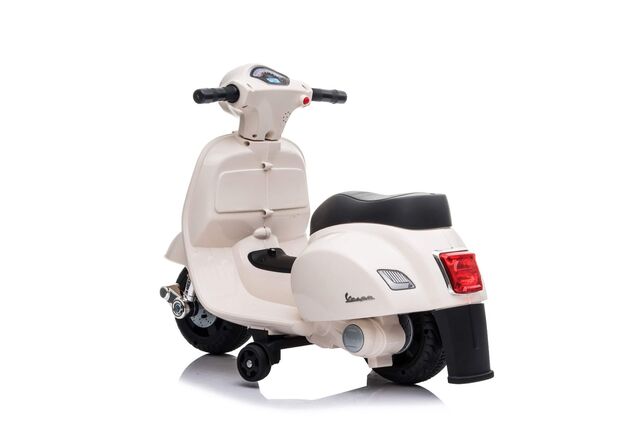 Elektrická motorka Vespa GTS, biela, s pomocnými kolesami, Licencované, 6V Batéria, 30