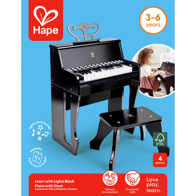 Hape Piano se stoličkou, čierne