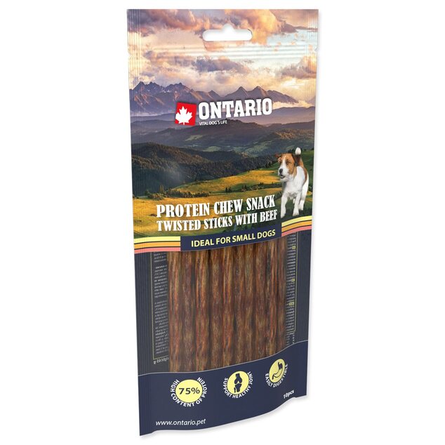 Pochúťka Ontario Protein hovädzie, žuvacia krútená tyčinka 10ks 12,7cm, Small