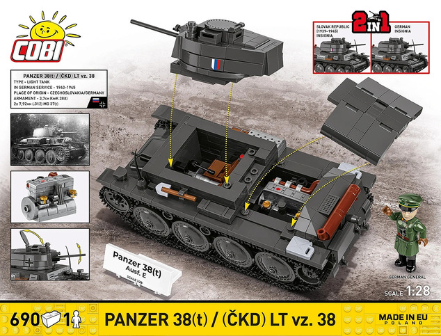 Cobi 2666 World War II Panzer 38(t)/ČKD LT vz. 38, 2v1, 1:28, 705 k, 1 f