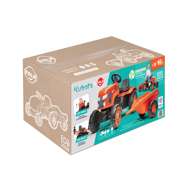 Falk Tractor de pedales Kubota con remolque