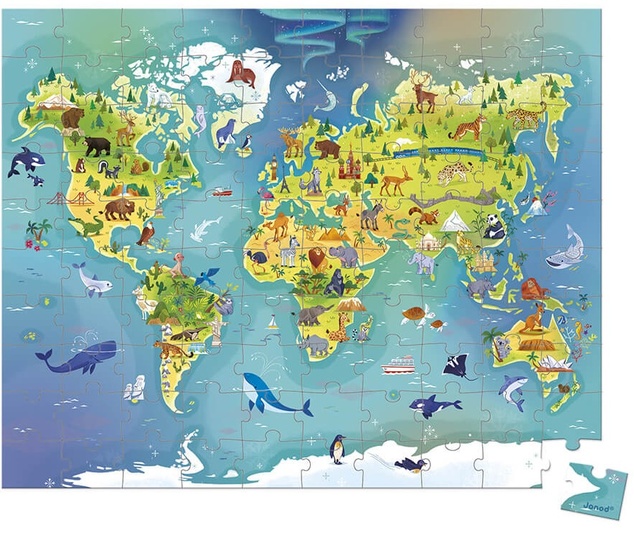 Janod Puzzle v kufríku Mapa sveta 100 ks