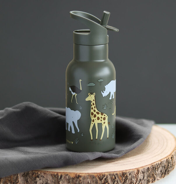 A Little Lovely Company - nerezová fľaša na pitie, 350 ml - zvieratá zo savany