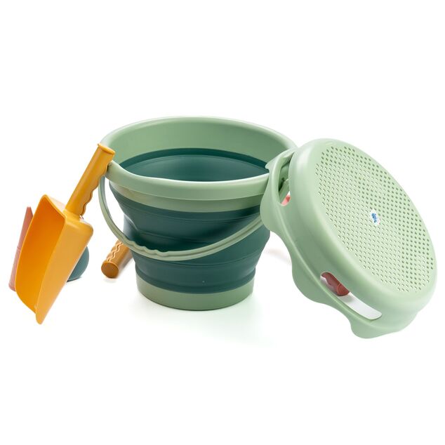 Schildkröt – set de jucării pentru nisip - găleată pliabilă verde – 7 buc.