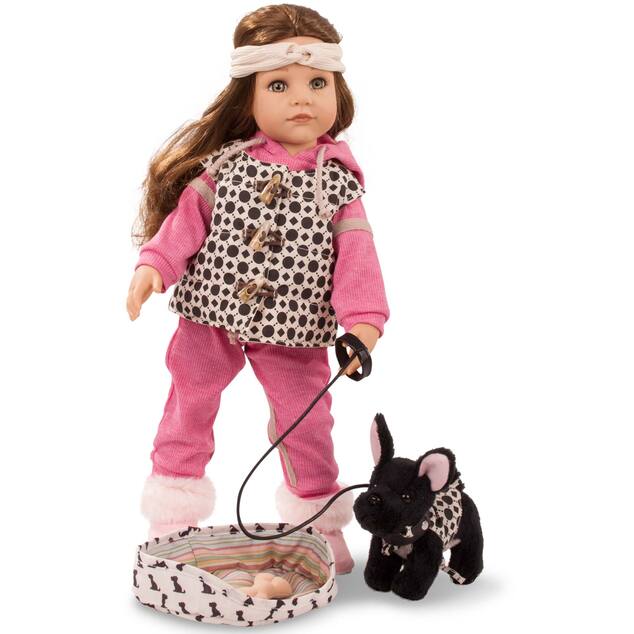 Götz Puppe Hannah mit schwarzem Hund 50cm