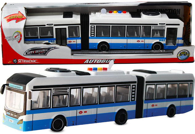 CITY SERVICE CAR - 1:16 Kĺbový autobus - modrý na zotrvačník so zvukmi